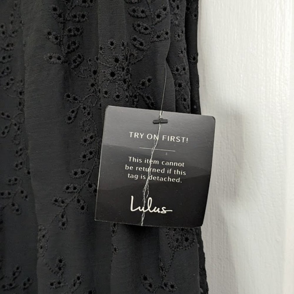 LULUS Black Eyelet Tiered Midi Dress XS (NWT) - Picture 8 of 9